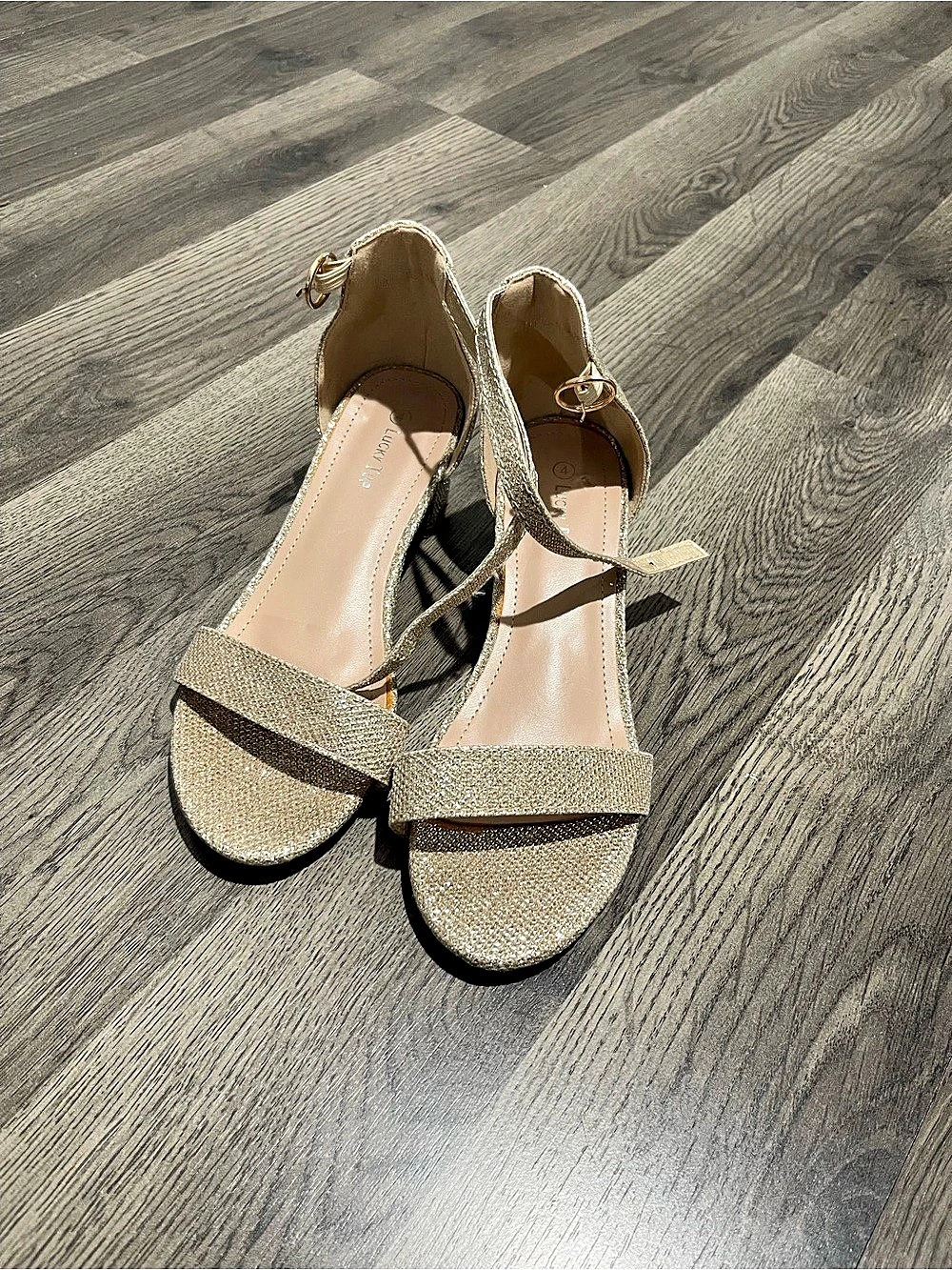 Gold Ankle-Strap Block Heel Sandals